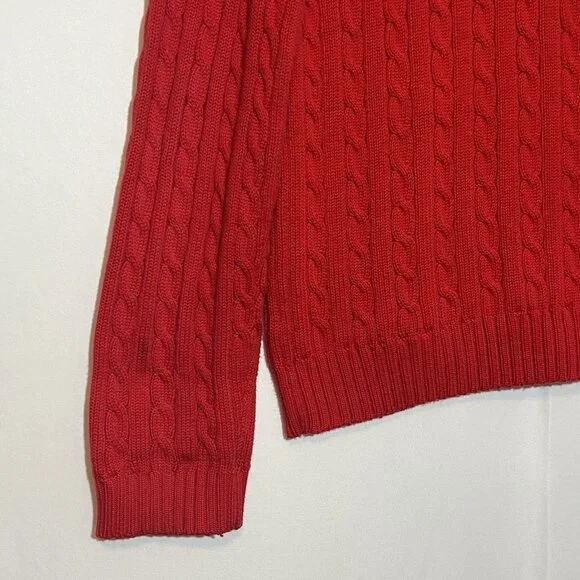 Ralph Lauren Women Sweater Cardigan Cable Knit Large Petite Red Christmas - Picture 11 of 13